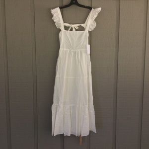 Reformation Hartford Dress Size L White Ruffle Tiered Open Back Cotton Cottage